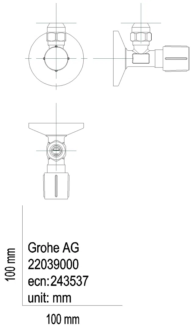 GROHE Eckventil 22039 1/2x3/8'' Rosette Metallgr. selbstd. Quetschv. 10mm chrom