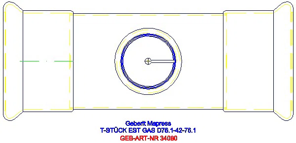 GE Mapress Edelstahl T-Stück reduziert (Gas) d76,1-42-76,1_34080_G