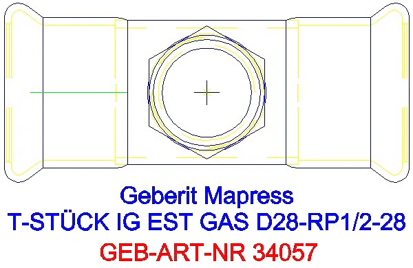 GE Mapress Edelstahl T-Stück mit IG (Gas) d28-Rp1/2-28_34057_G