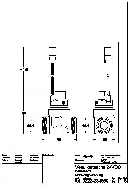 Magnetventil, A3000open, DN15, G3/4B, 24 VDC, ZAQUA032