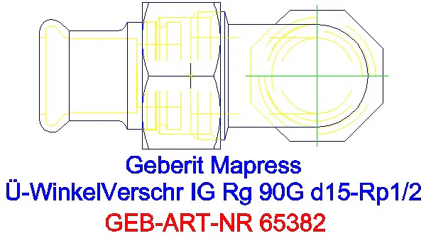 GE Mapress Kupfer Übergangswinkel- verschraubung 90Gr mit IG Rg d15-Rp1/2_65382_G