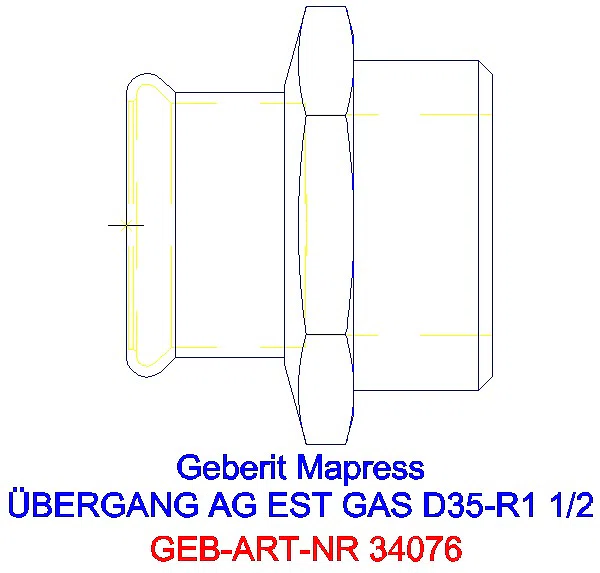 GE Mapress Edelstahl Übergang mit AG (Gas) d35-R1 1/2_34076_G