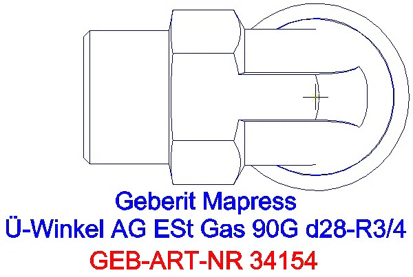 GE Mapress Edelstahl Übergangswinkel 90Gr mit AG (Gas) d22-Rp1/2_34154_G