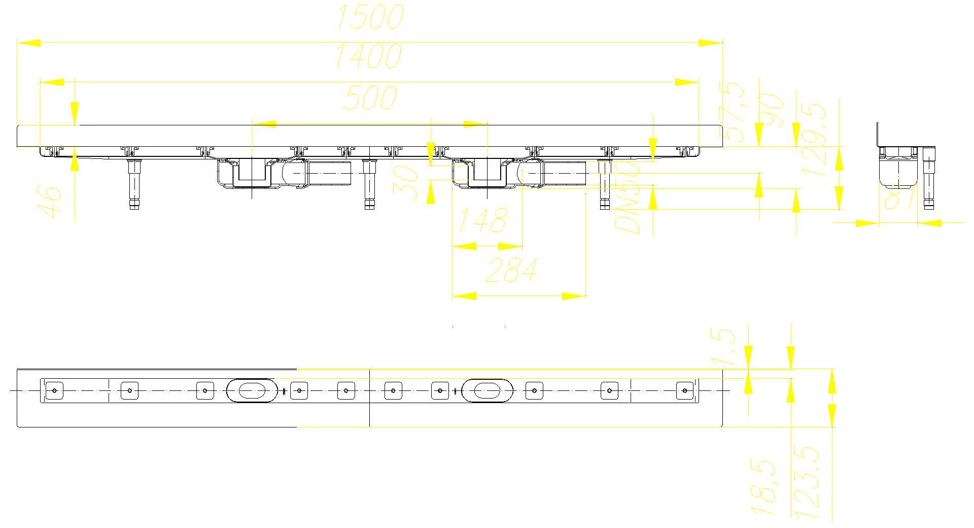 DALLMER Duschrinne CeraLine Plan W Duo 1400 mm, DN 50