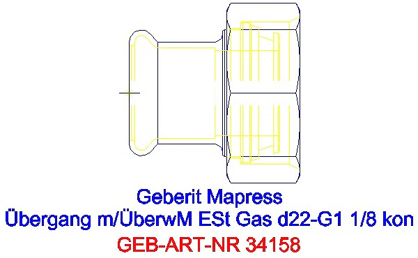 GE Mapress Edelstahl Übergang mit Überwurfmutter (Gas) d22-G1 1/8_34158_A