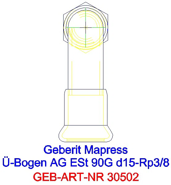 GE Mapress Edelstahl Übergangsbogen 90Gr mit AG d15-R3/8_30502_G