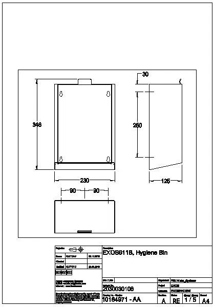 Hygieneabfallbeh., EXOS, Edst., AP, 230x346x125 mm, Front ESG schwarz, 3,7l, EXOS611B