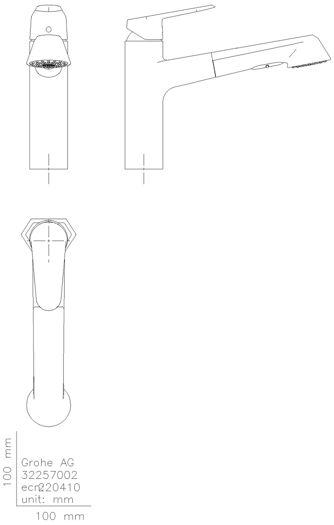 GROHE EH-SPT-Batterie Eurodisc C 32257_2 flacher Auslauf Spülbrause auszb. chrom