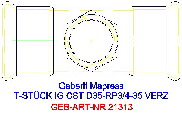 GE Mapress C-Stahl T-Stück mit IG d35-Rp3/4-35 verzinkt_21313_G