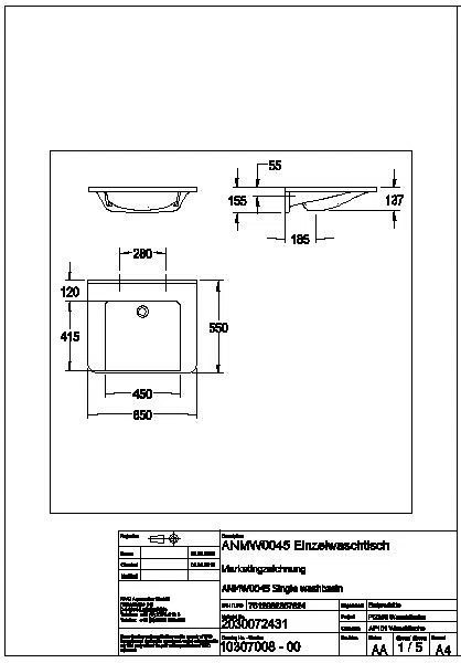 Einzelwaschtisch, MEDCARE, MIRANIT, 650x150x550 mm, weiß, ANMW0045