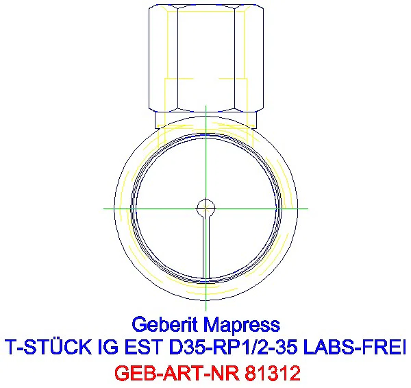 GE Mapress Edelstahl T-Stück mit IG (LABS-frei) d35-Rp1/2-35_81312_L