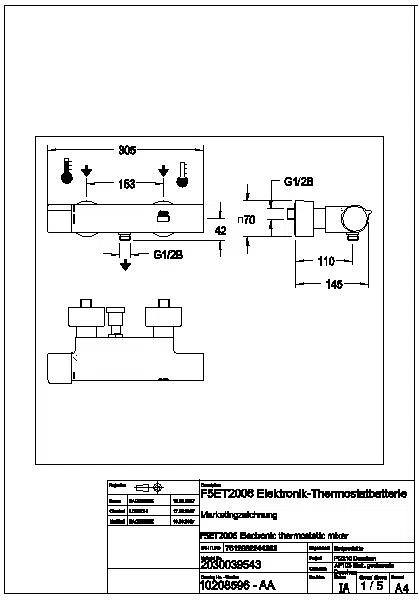Wandbatterie, F5, elek., Thermostat, für Handbrause, für Netzteil, F5ET2006