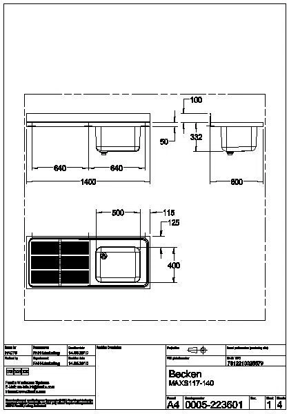 Gewerbespüle, MAXIMA, Edelstahl, 1400x432x600 mm, Tropfteil links, MAXS117-140