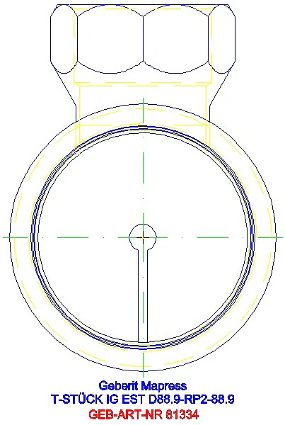 GE Mapress Edelstahl T-Stück mit IG (LABS-frei) d88.9-Rp2-88.9_81334_L