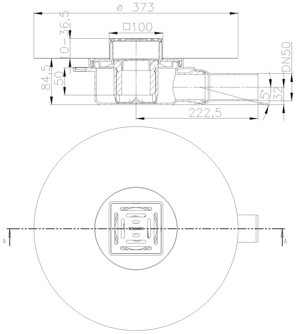 DALLMER Bodenablauf DallDrain Select OM, DN 50, 100 x 100 mm