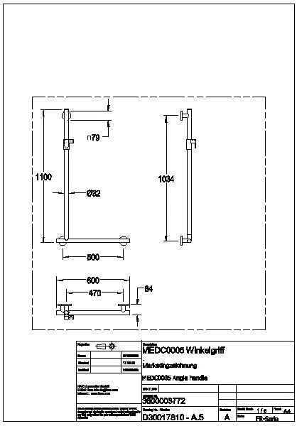 Winkelgriff, MEDCARE, Edst., grau, 90 Grad, 606x1123x84 mm, Ausf. re, Br.H., MEDC0005
