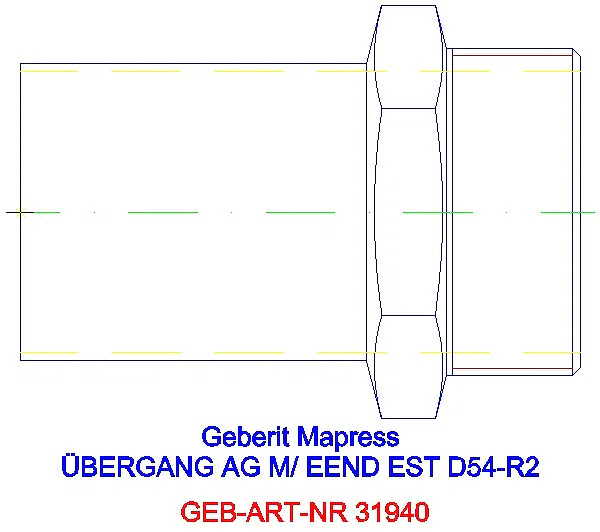 GE Mapress Edelstahl Übergang mit AG und Einschubende d54-R2_31940_G