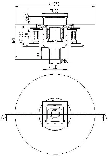 DALLMER Bodenablauf DallDrain Pure senkr., DN50/DN100, 120x120mm