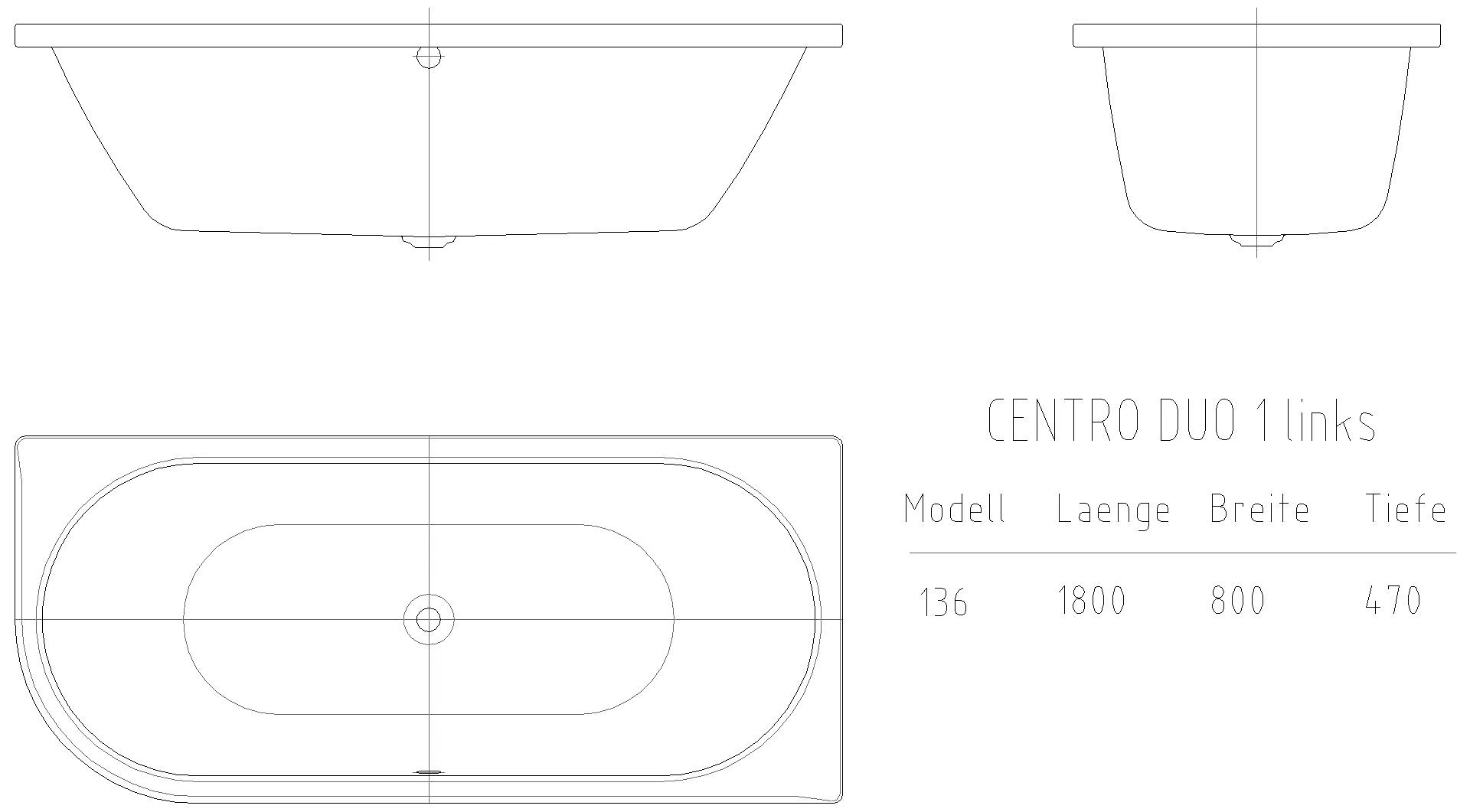 KALDEWEI CENTRO DUO 1 LINKS Badewanne, 1800x800 mm, Modell-Nr: 136