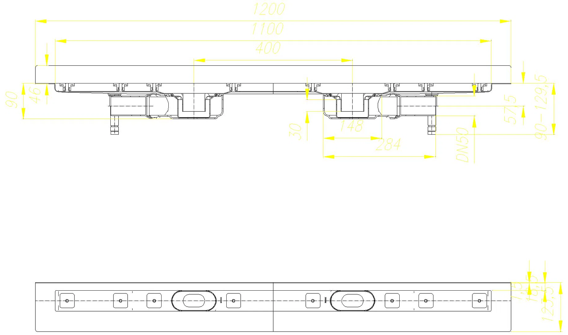 DALLMER Duschrinne CeraLine Plan W Duo 1100 mm, DN 50