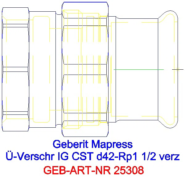 GE Mapress C-Stahl Übergangs- verschraubung mit IG d42-Rp1 1/2verzinkt_25308_G