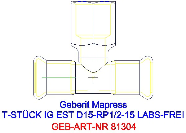 GE Mapress Edelstahl T-Stück mit IG (LABS-frei) d15-Rp1/2-15_81304_A