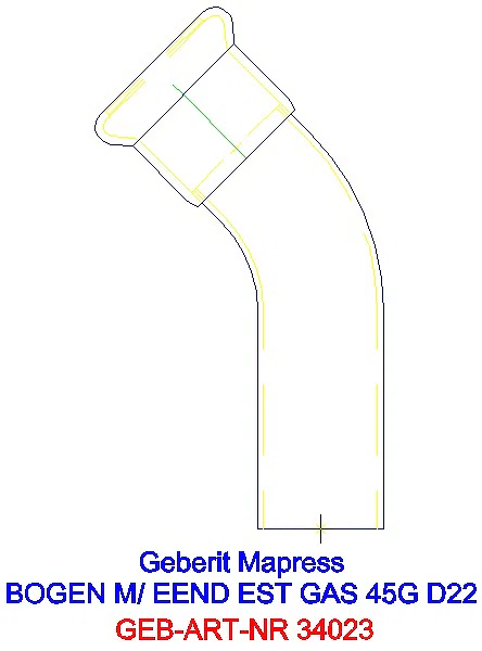 GE Mapress Edelstahl Bogen 45Gr d22 mit Einschubende (Gas)_34023_A