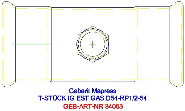 GE Mapress Edelstahl T-Stück mit IG (Gas) d54-Rp1/2-54_34063_G