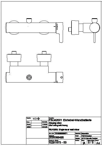 Thermostat-Wandbatterie, F5, EHM, für Bogen/Duschrohr, Hygieneoption, F5LT2001