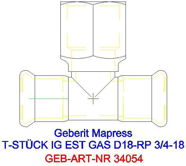 GE Mapress Edelstahl T-Stück mit IG (Gas) d18-Rp3/4-18_34054_A