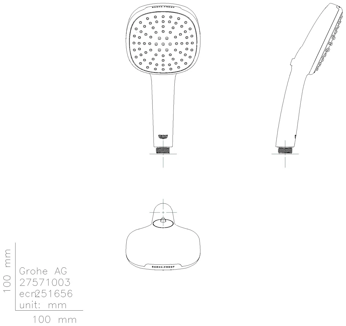 GROHE UP-Duschsystem Grohtherm 103995 eckig 2 ASV für Duschrahmen Mono chrom