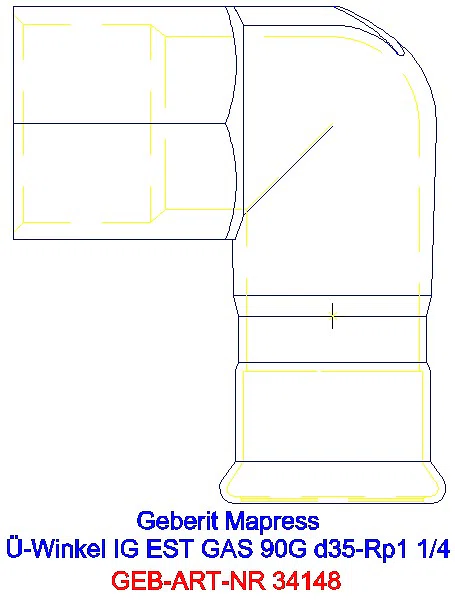 GE Mapress Edelstahl Übergangswinkel 90Gr mit IG (Gas) d35-Rp1 1/4_34148_A