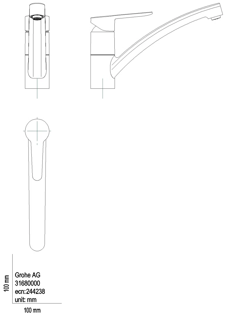 GROHE EH-Spültischbatterie BauGo 31680 flacher Auslauf chrom