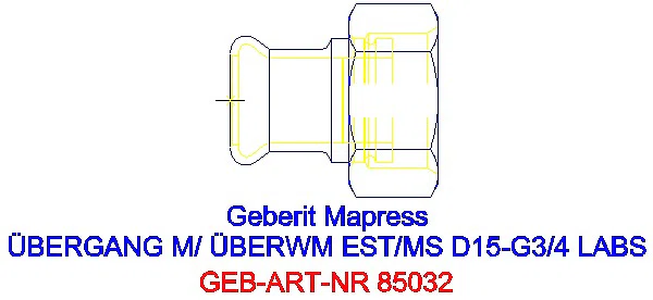 GE Mapress Edelstahl Übergang mit Überwurfmutter (LABS-frei) d15-G3/4_85032_A