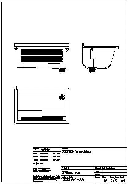 Waschtrog, SIRIUS, Edelstahl, 700x328x460 mm, Ablauf rechts, BS312N