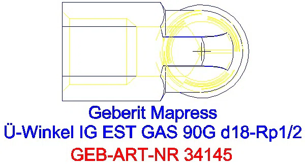 GE Mapress Edelstahl Übergangswinkel 90Gr mit IG (Gas) d18-Rp1/2_34145_G