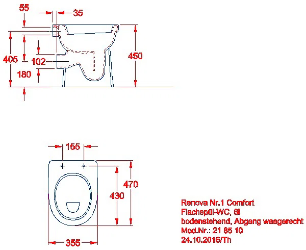 Renova Comfort Stand-WC Flachspüler erhöht/barrierefrei, Abgang horizontal_kgv_r1_comf_218510