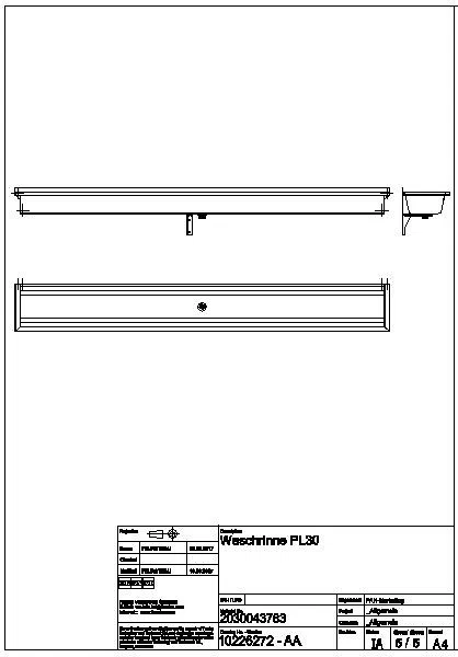 Waschrinne, PLANOX, Edelstahl, W.-Mont., 3000x210x382 mm, o. Arm-bank, PL30