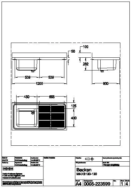 Gewerbespüle, MAXIMA, Edelstahl, 1200x382x600 mm, Tropfteil rechts, MAXS112-120