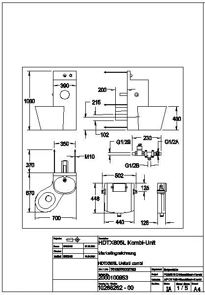 Sanitärkombination, HEAVY DUTY, Edst., Hw.-Mont., SPK, hydr., WC links, HDTX805L