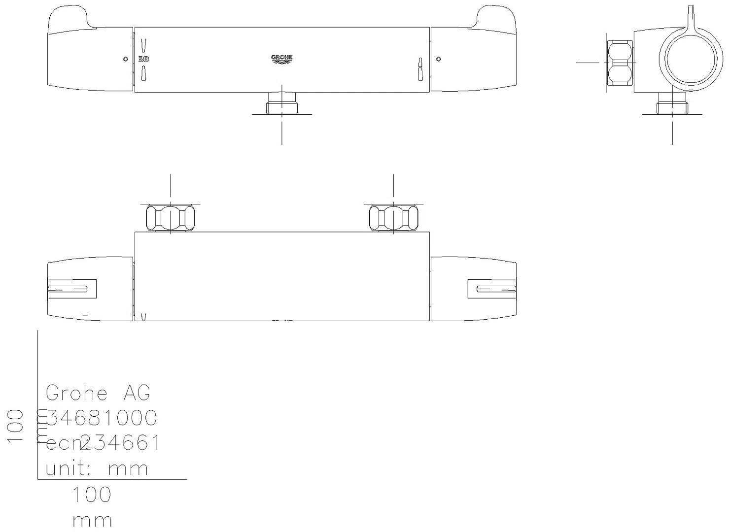 GROHE THM-Brausebatt. Grohtherm Special 34681 o. S-Anschl. u. Abdeckungen chrom