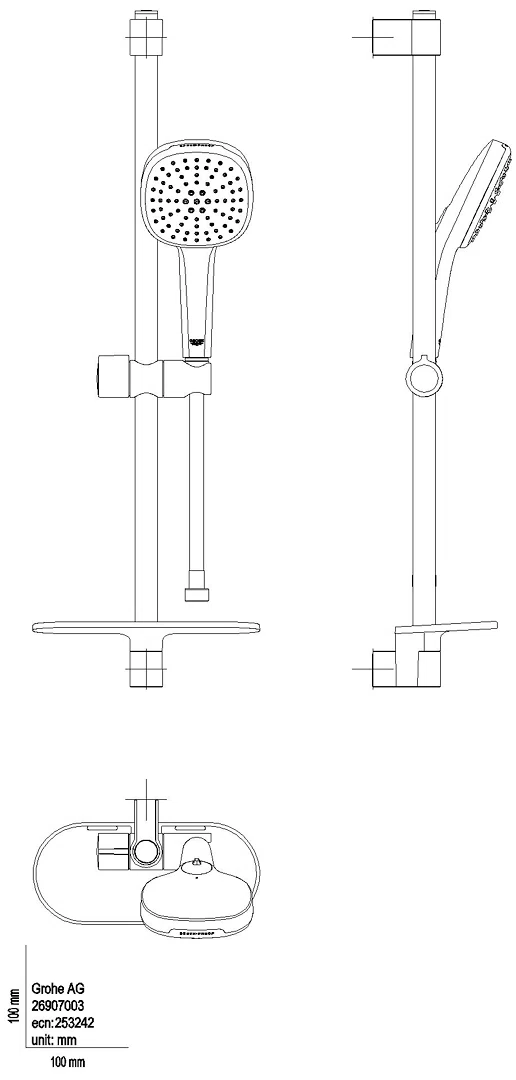 GROHE Brausestangenset Tempesta Cube 110 27928_3 600mm 2 Strahl 13,5l Abl. chrom
