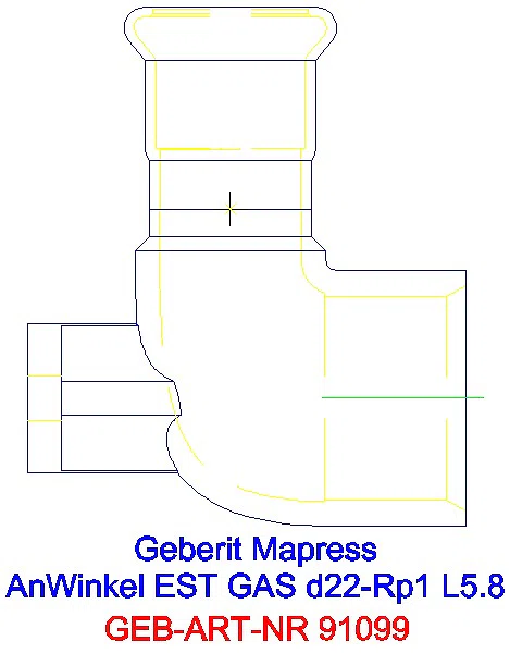 GE Mapress Edelstahl Anschlusswinkel 90Gr für Gaszähler d22-Rp1_91099_L