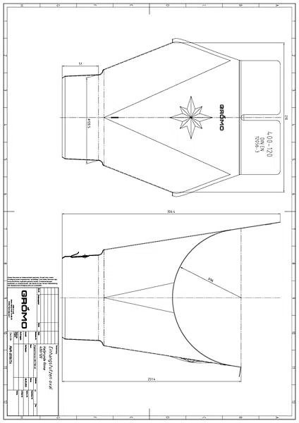 GRÖMO ALUSTAR Einhangstutzen oval - TX - Anthrazit 400 / 120 halbrunde Rinne, #Art.Nr. 88271