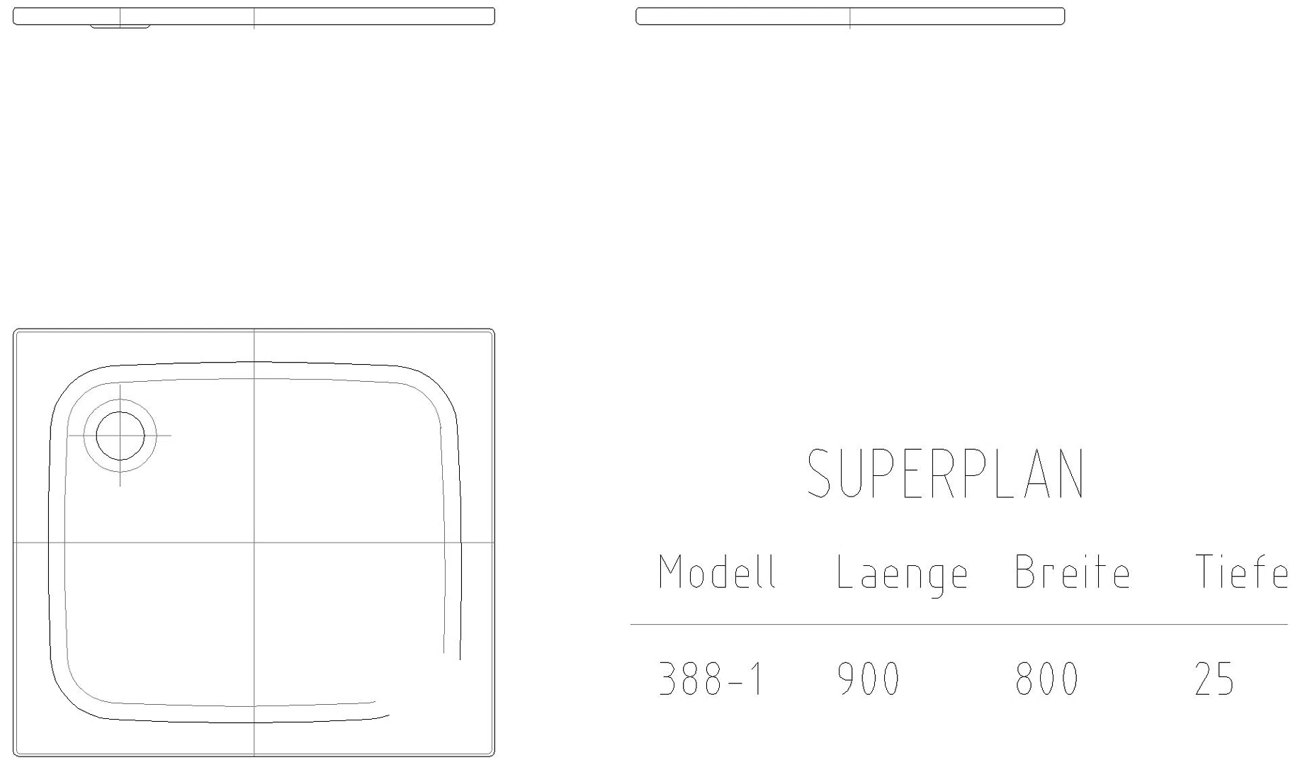 KALDEWEI SUPERPLAN CLASSIC mit Wannenträger Duschfläche, 800x900x32 mm, Modell-Nr: 388-2