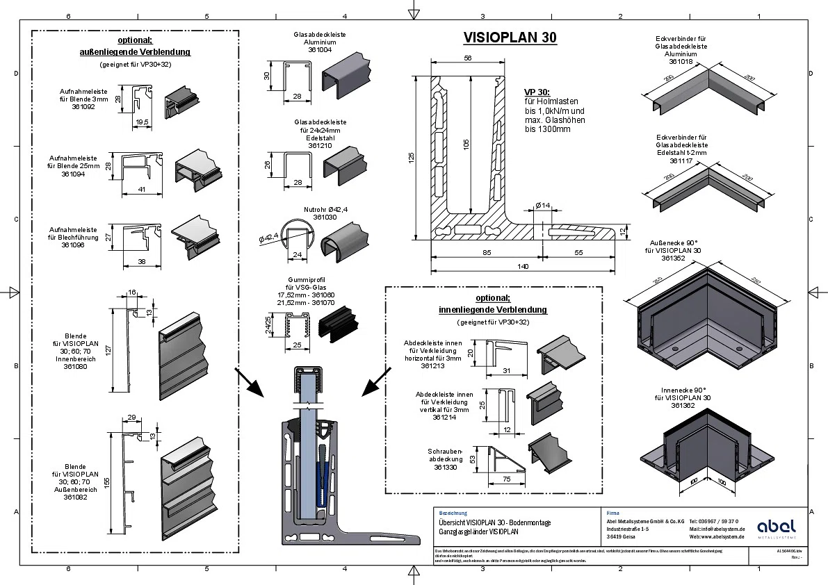 VISIOPLAN 30, Ganzglasgeländer - Bodenmontage