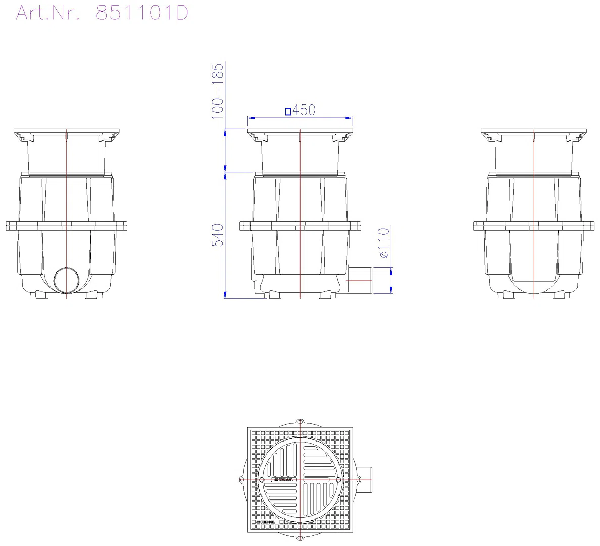 KESSEL-Hofablauf System 400, DN 100, D, 580-710 mm
