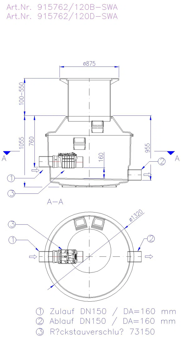 KESSEL-Probenahmeschacht DN 150, mit Staufix SWA, Klasse D