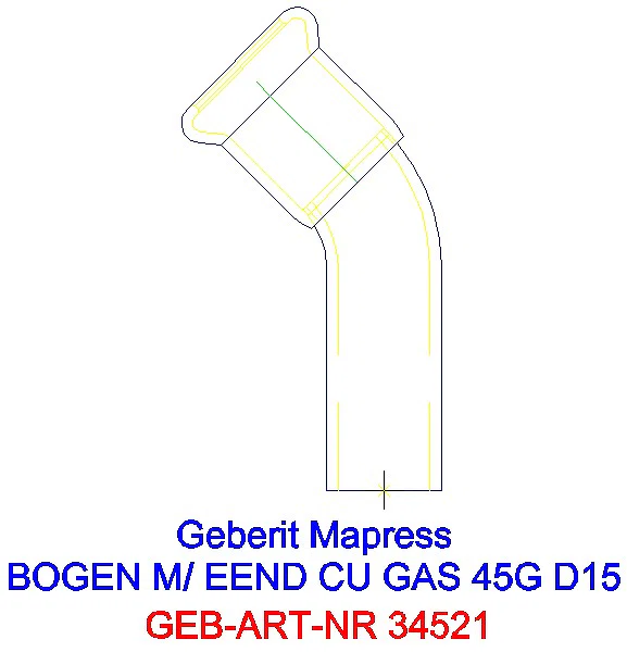 GE Mapress Kupfer Bogen 45Gr mit Einschubende (Gas) d15_34521_A