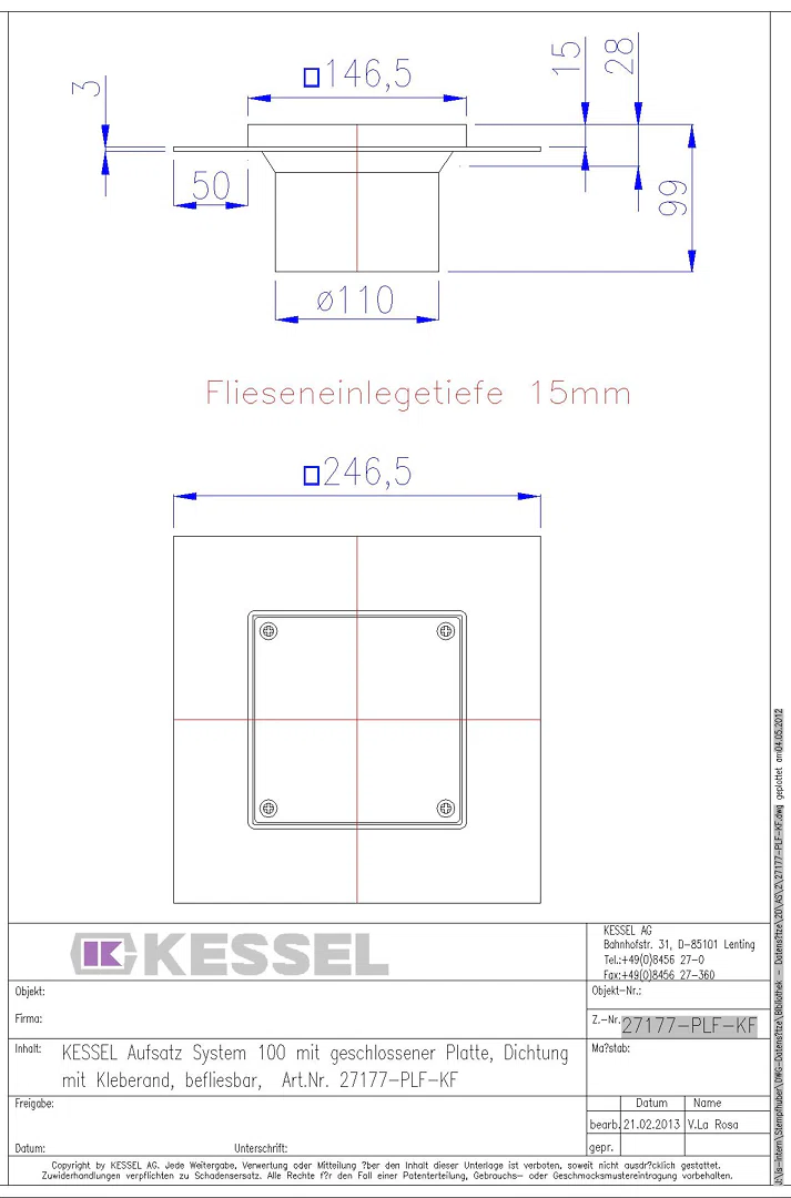 KESSEL-Reinigungsverschluss DN100, V2A, Abdeckpl. 150mm